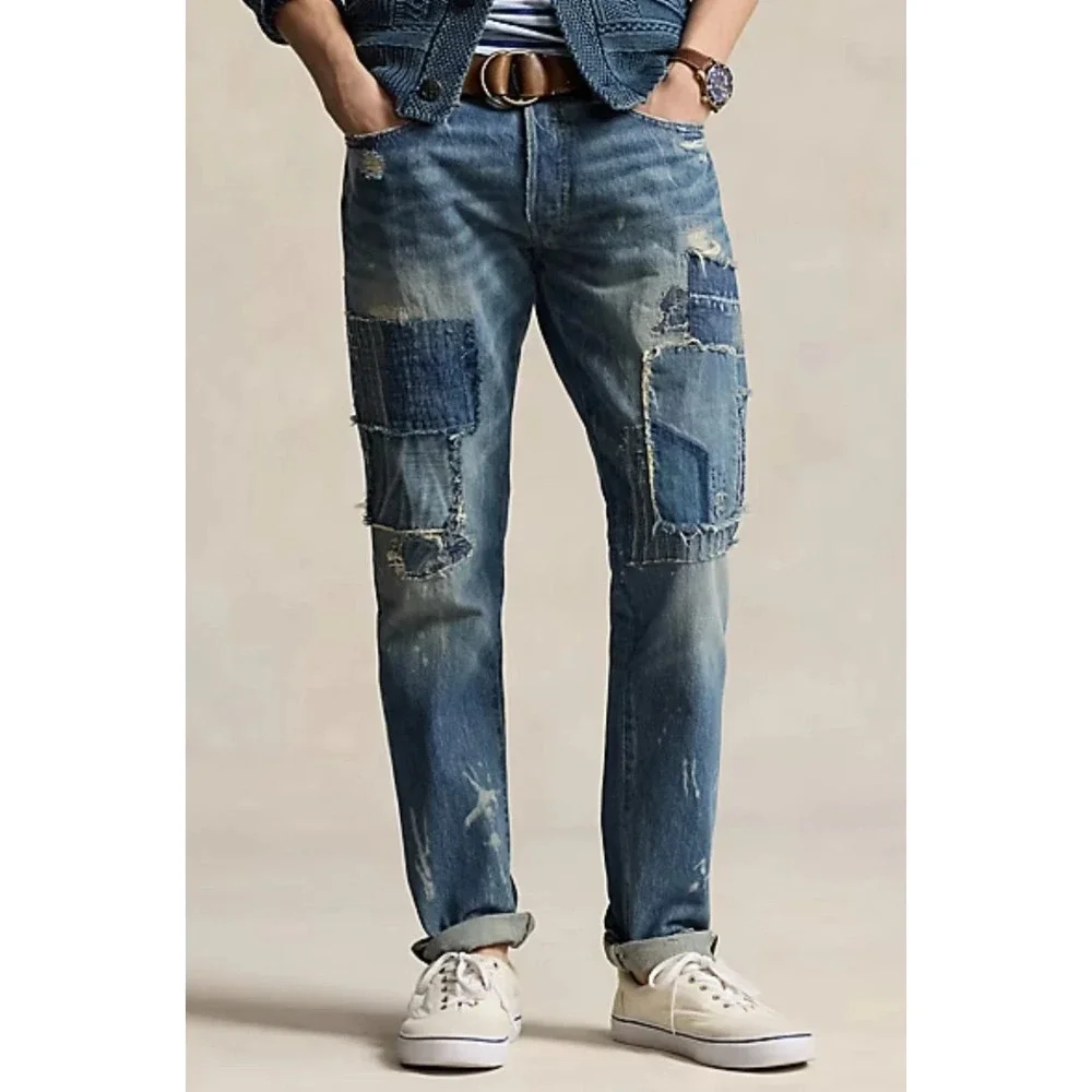 Polo Ralph Lauren Sullivan Slim Distressed Patchwork Jeans Men's 38x30 NWT‎
